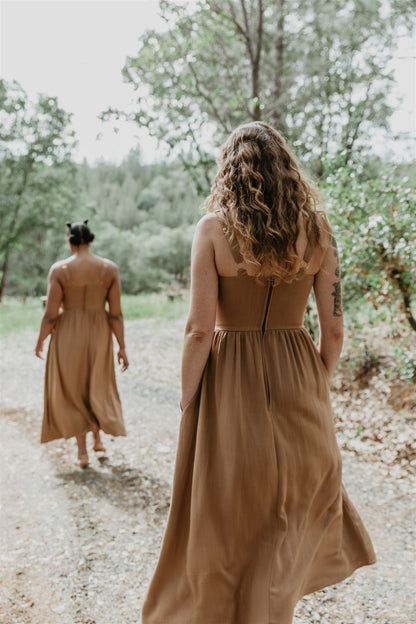 Long Agnes Dress in Camel Irish Linen