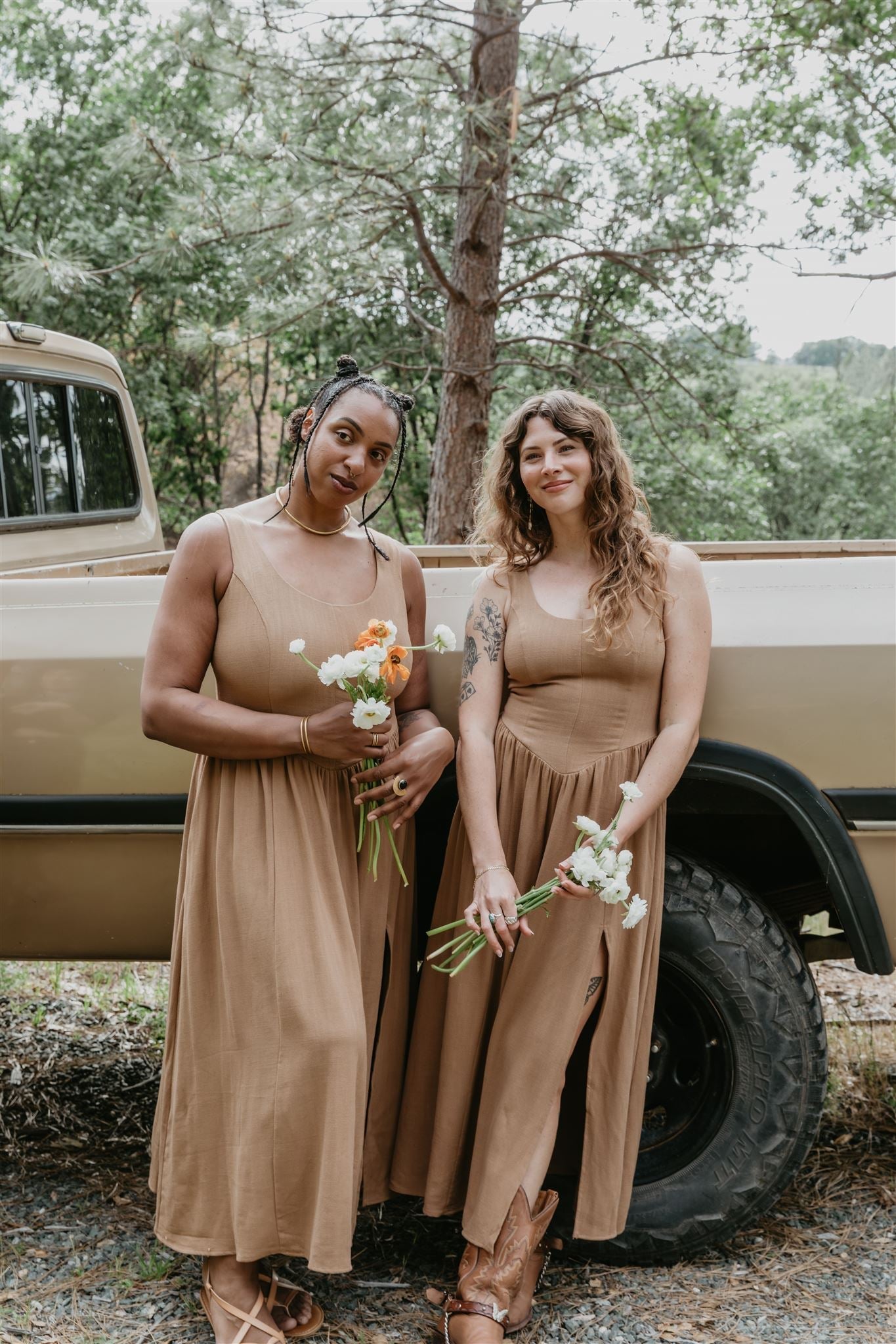Long Agnes Dress in Camel Irish Linen