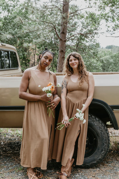 Long Agnes Dress in Camel Irish Linen