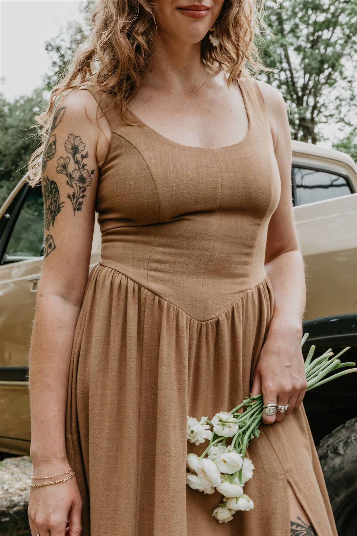 Long Agnes Dress in Camel Irish Linen