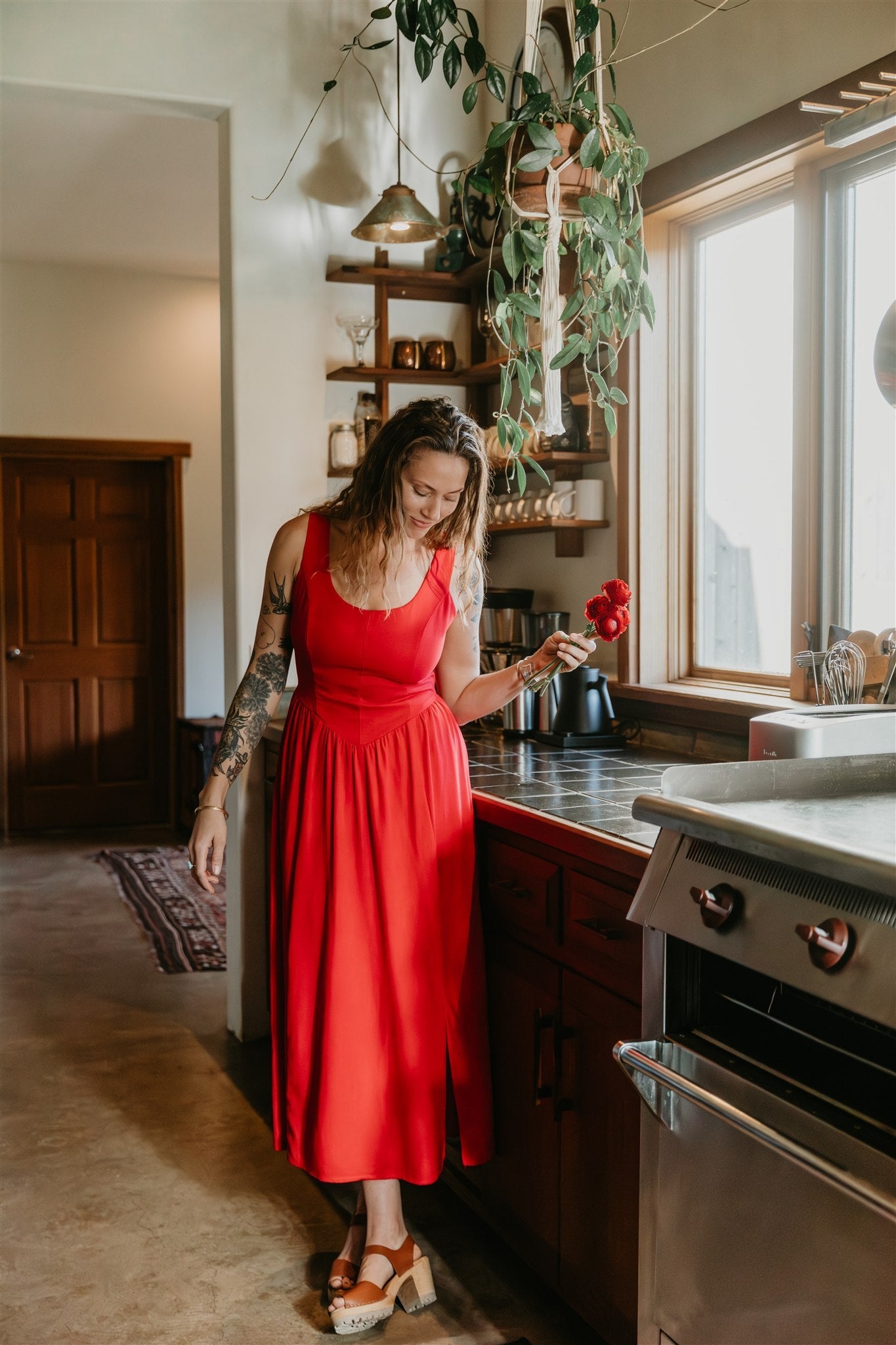 Long Agnes dress in Red Linen