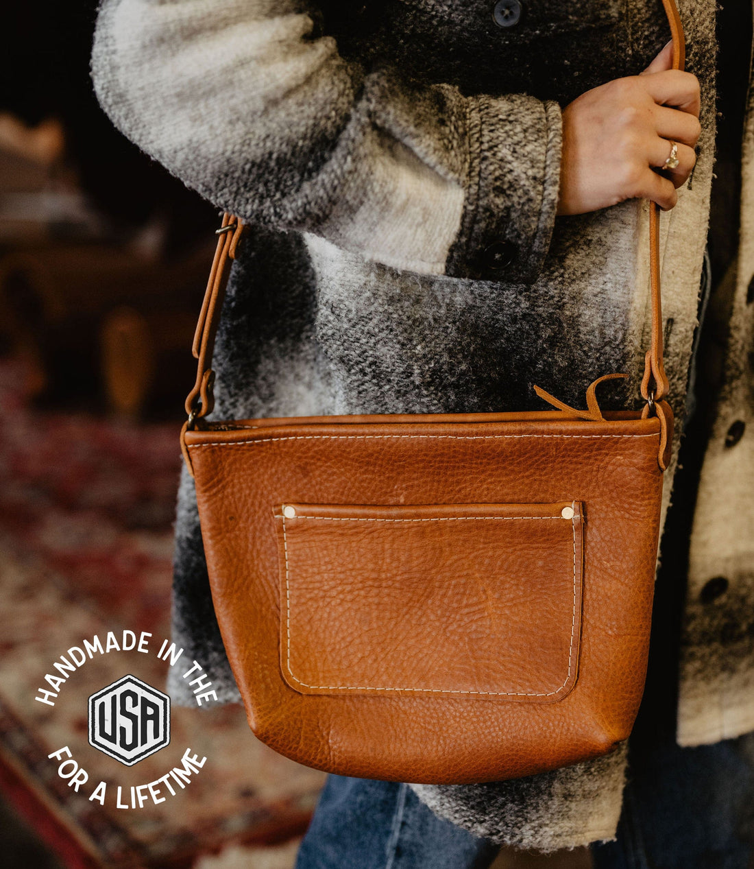 The Local Branch Leather Caramel Field Bag - USA Made