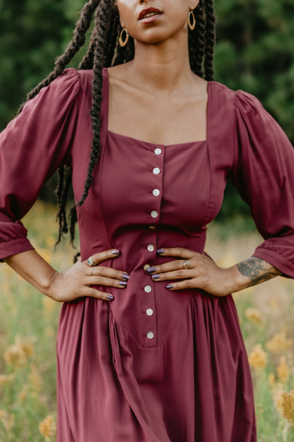 Prairie Dress in Merlot Challis