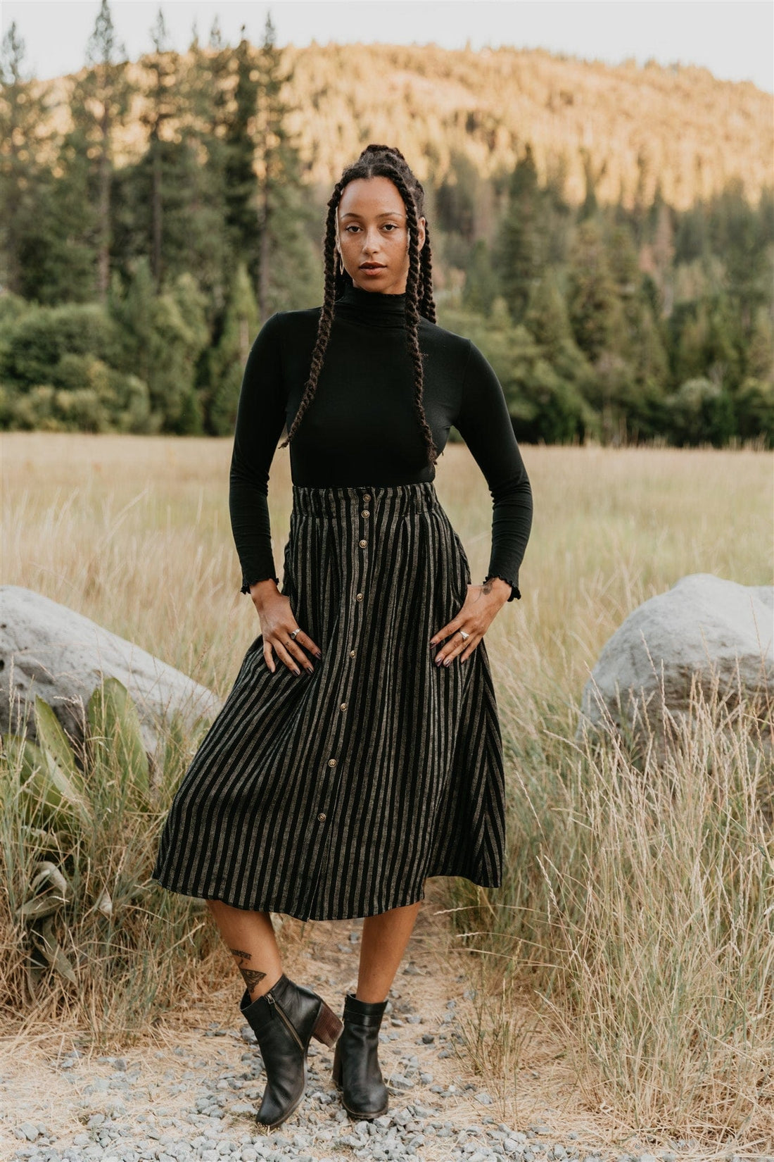 Field Day Skirt Trices Skirt in Black 2 Tone Striped Cotton