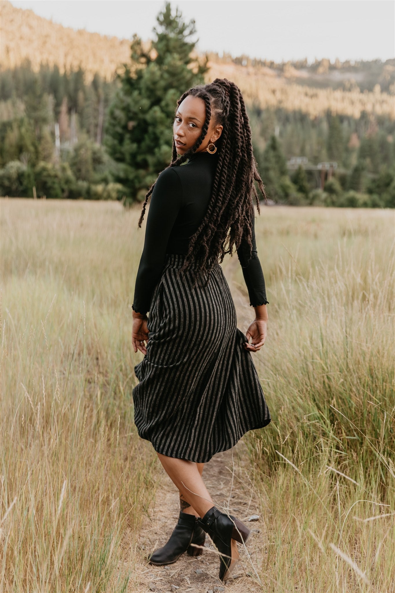 Trices Skirt in Black 2 Tone Striped Cotton