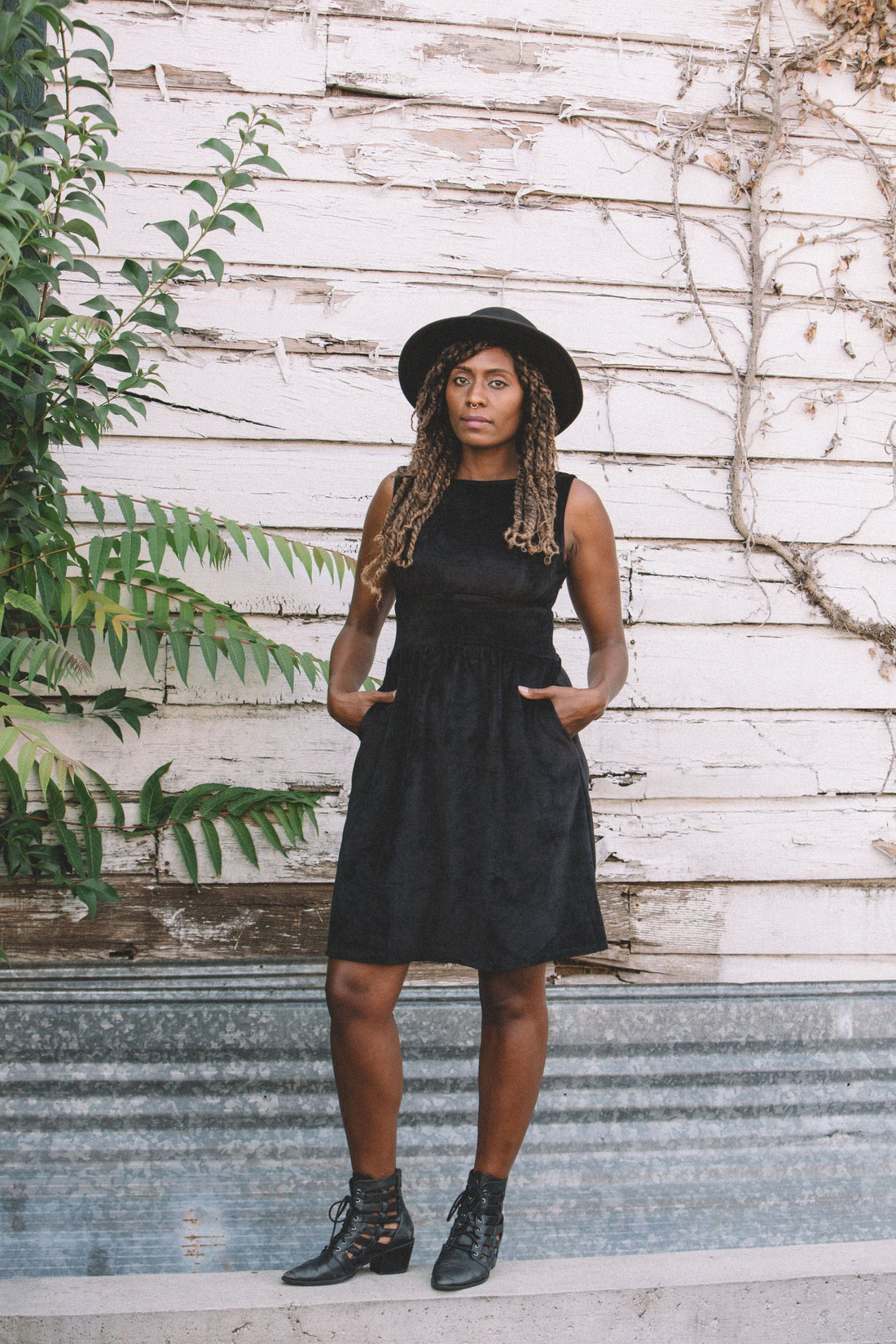 Field Day Dress Mere Dress in Black Ribbed Velvet