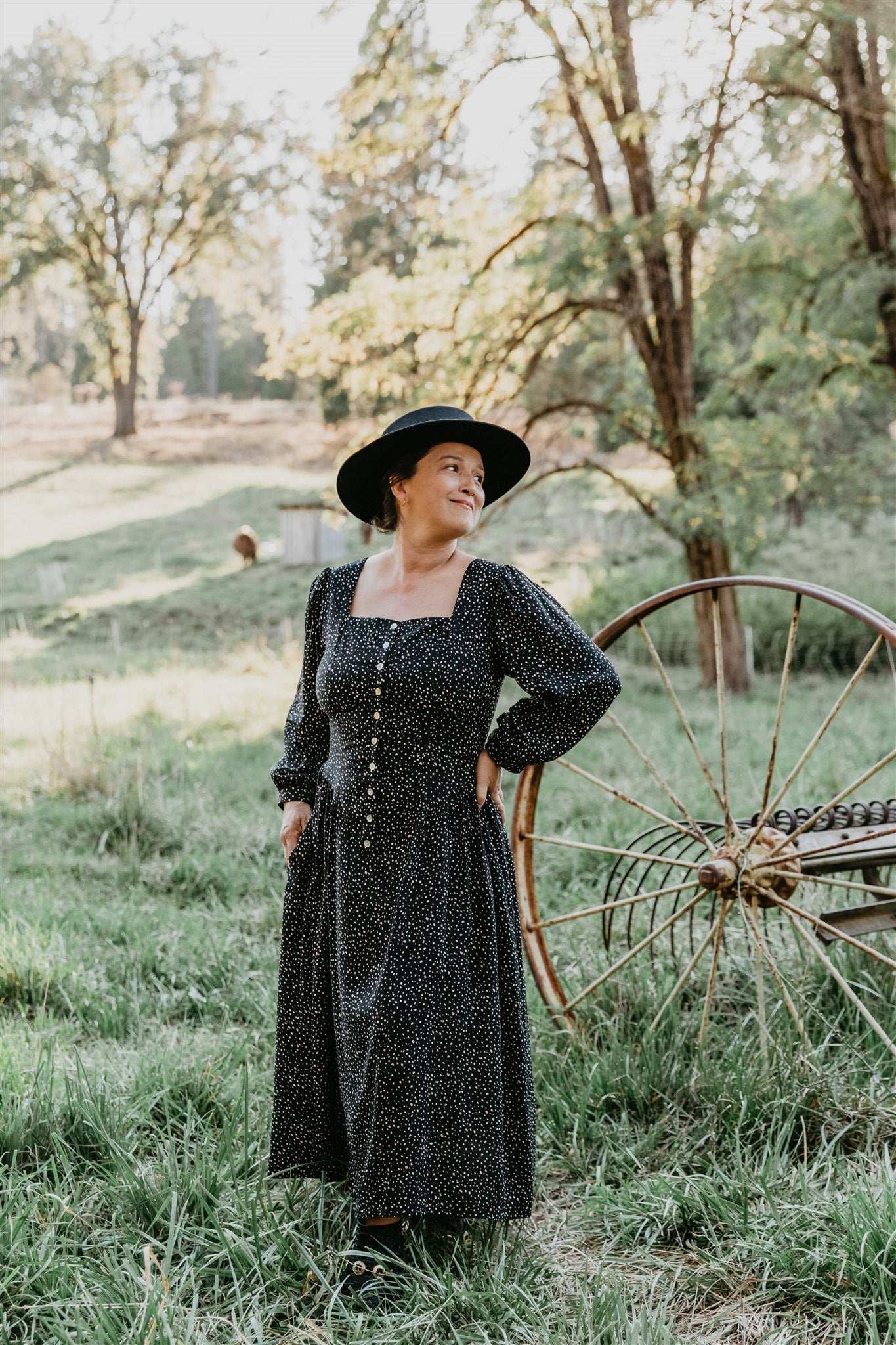 Field Day Dress Prairie Dress in Black Dot