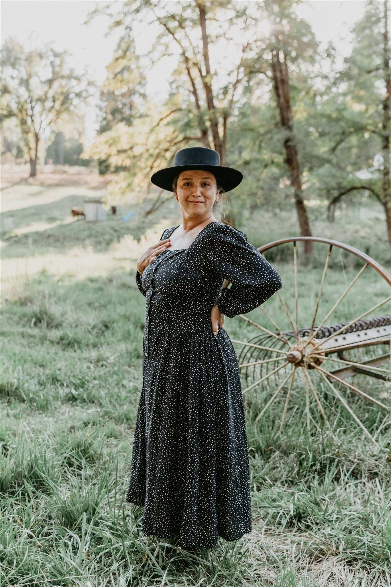 Field Day Dress Prairie Dress in Black Dot
