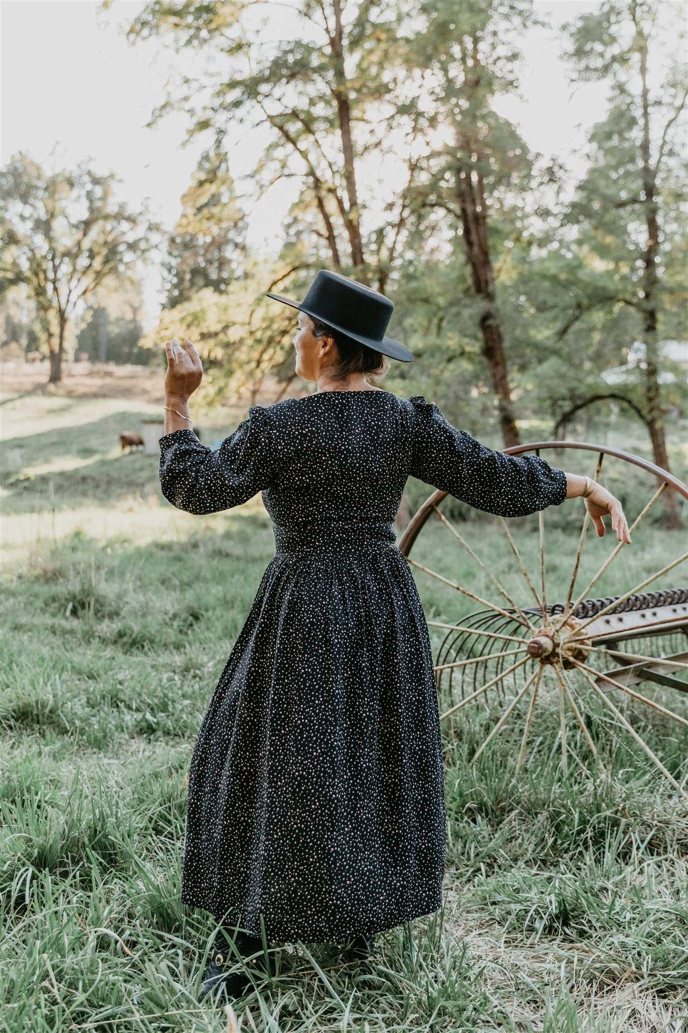 Field Day Dress Prairie Dress in Black Dot