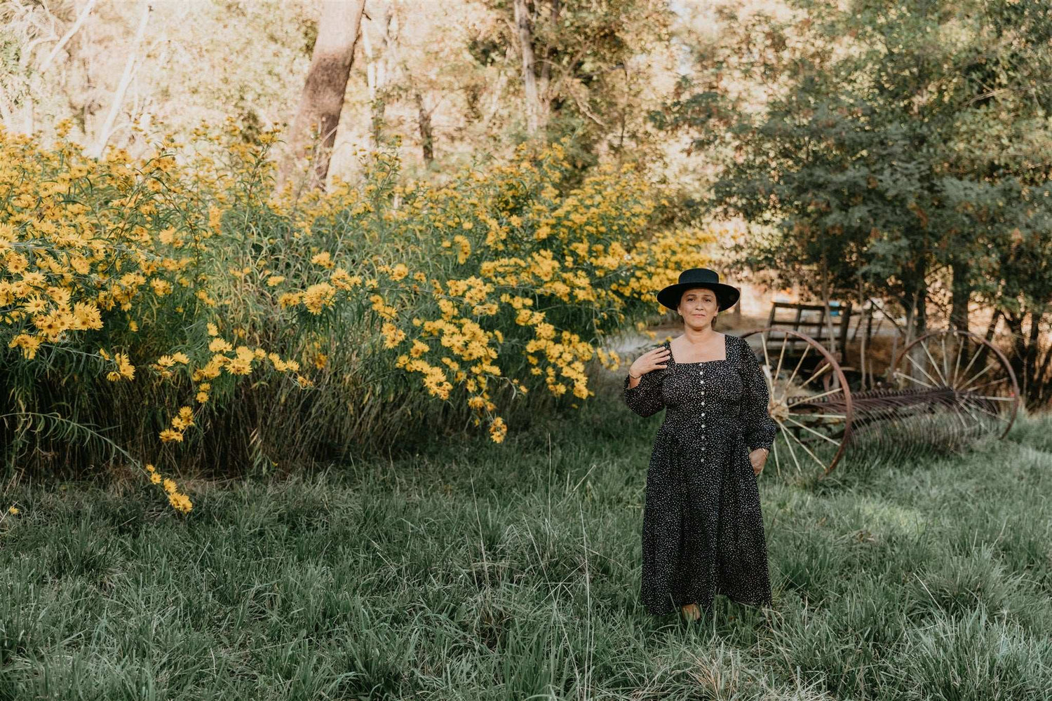 Field Day Dress Prairie Dress in Black Dot