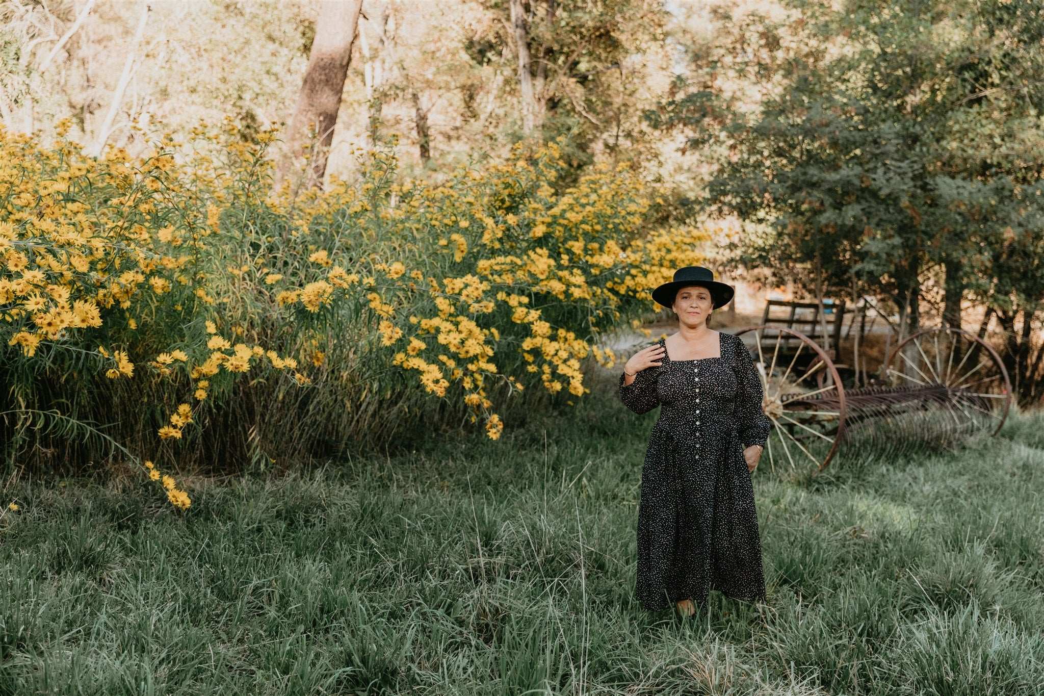 Field Day Dress Prairie Dress in Black Dot