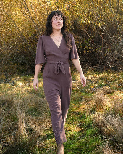 Artemis Fluttersuit in Brown Mauve Linen