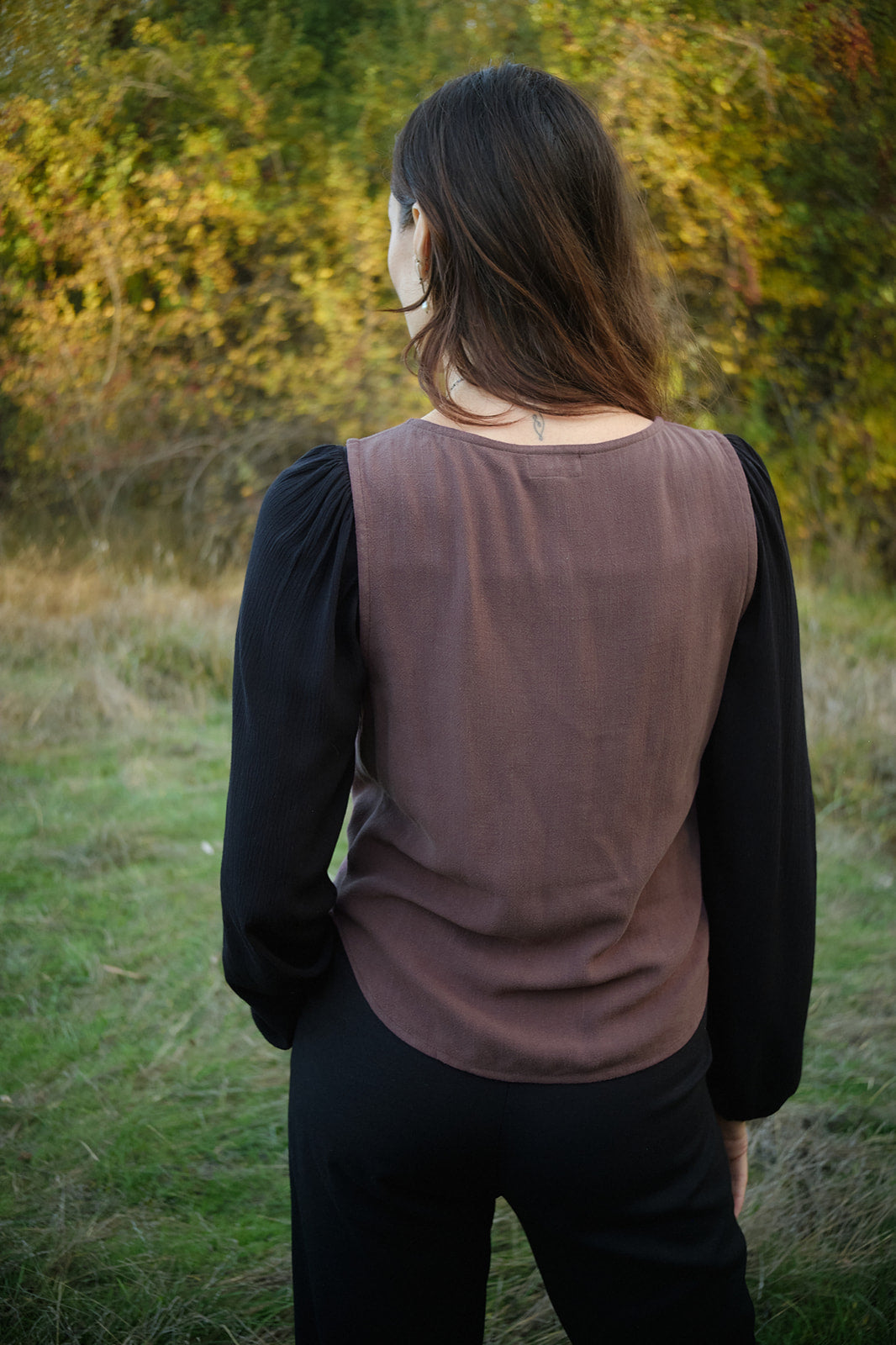 Aviva Top in Brown Mauve Linen