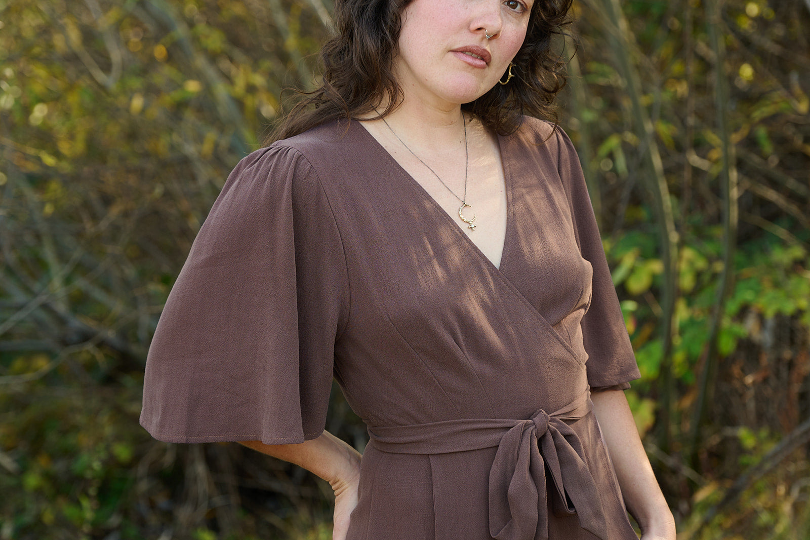 Artemis Fluttersuit in Brown Mauve Linen