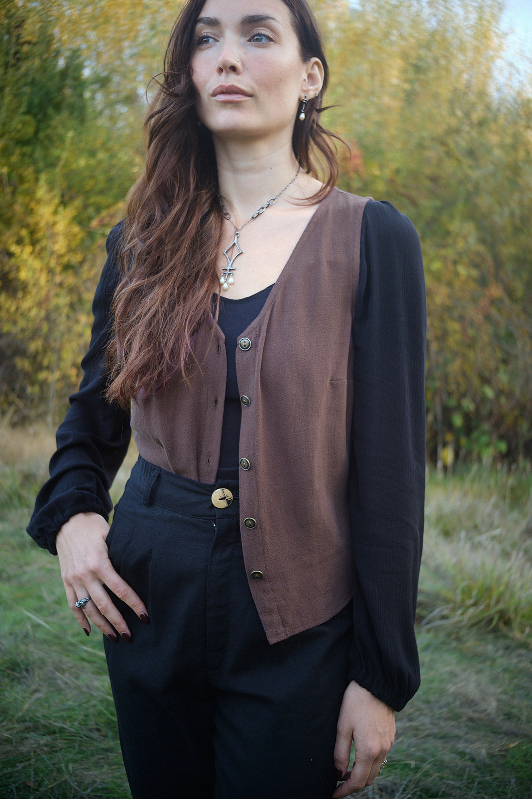 Aviva Top in Brown Mauve Linen