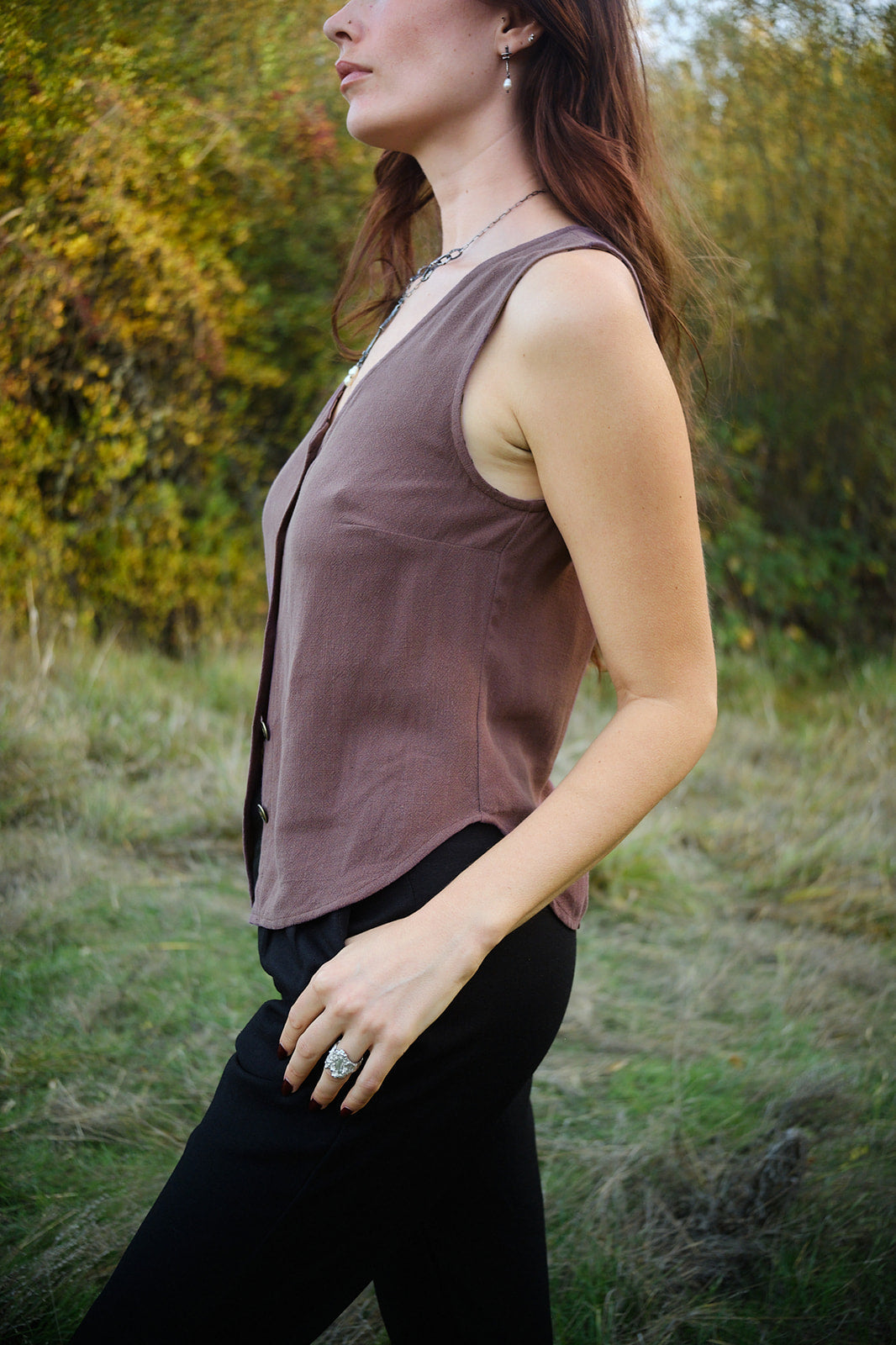 Aviva Top in Brown Mauve Linen