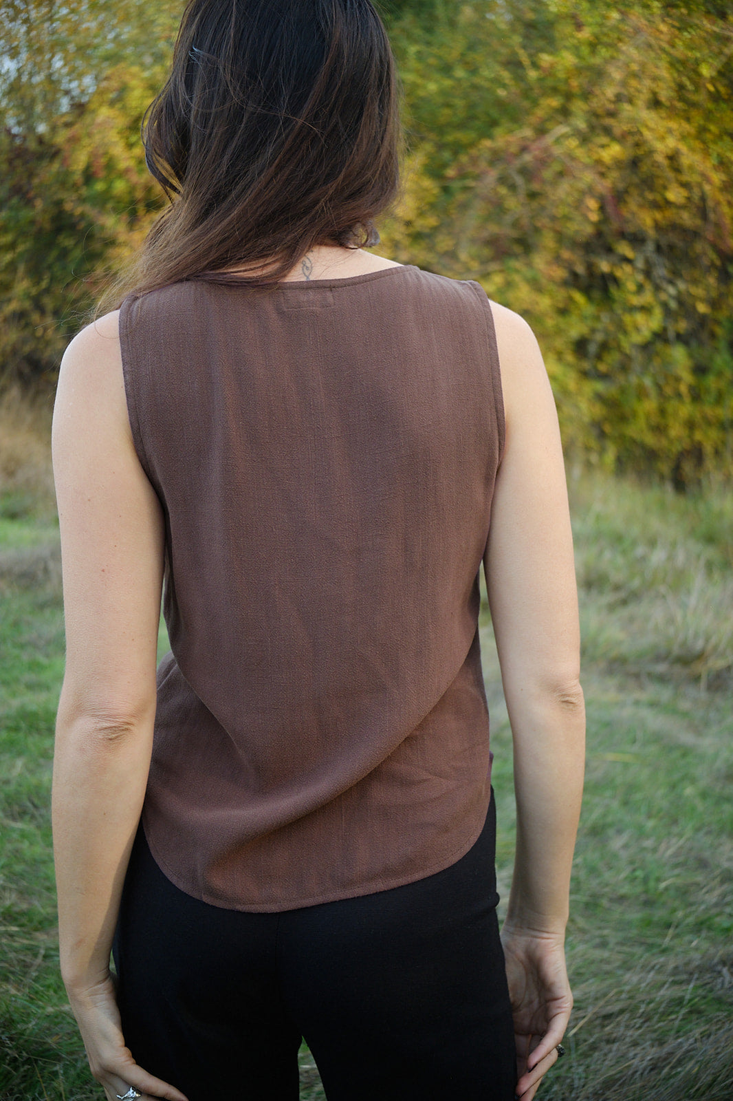 Aviva Top in Brown Mauve Linen