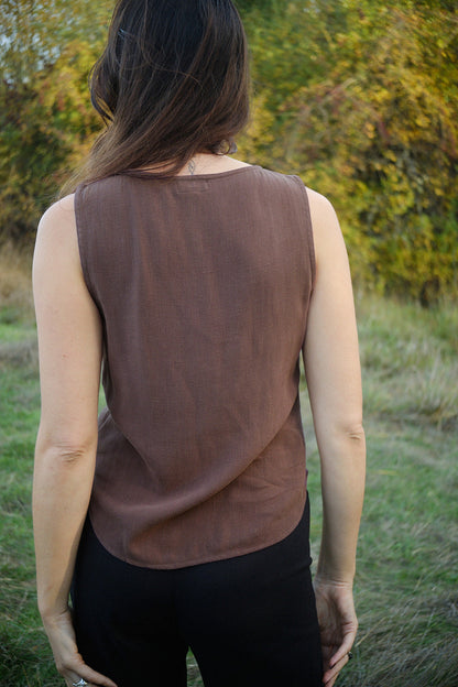 Aviva Top in Brown Mauve Linen