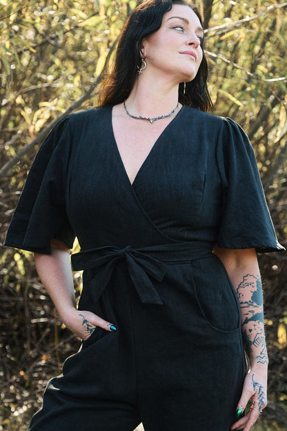 Artemis Fluttersuit in Black Linen