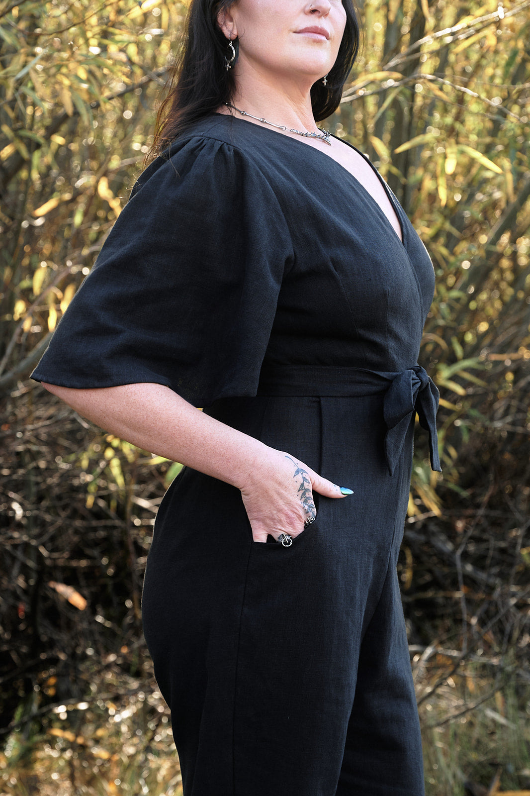 Artemis Fluttersuit in Black Linen