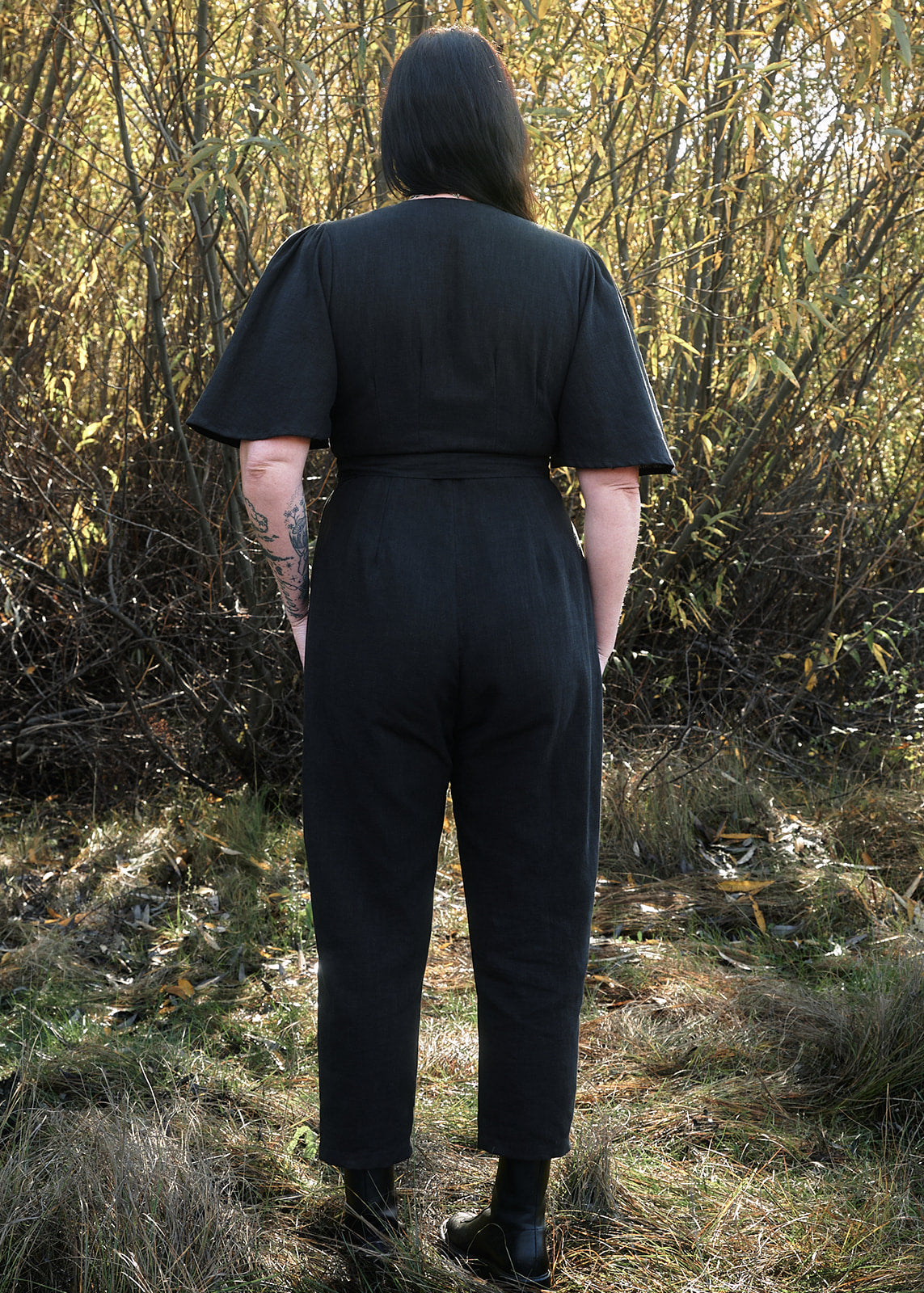 Artemis Fluttersuit in Black Linen