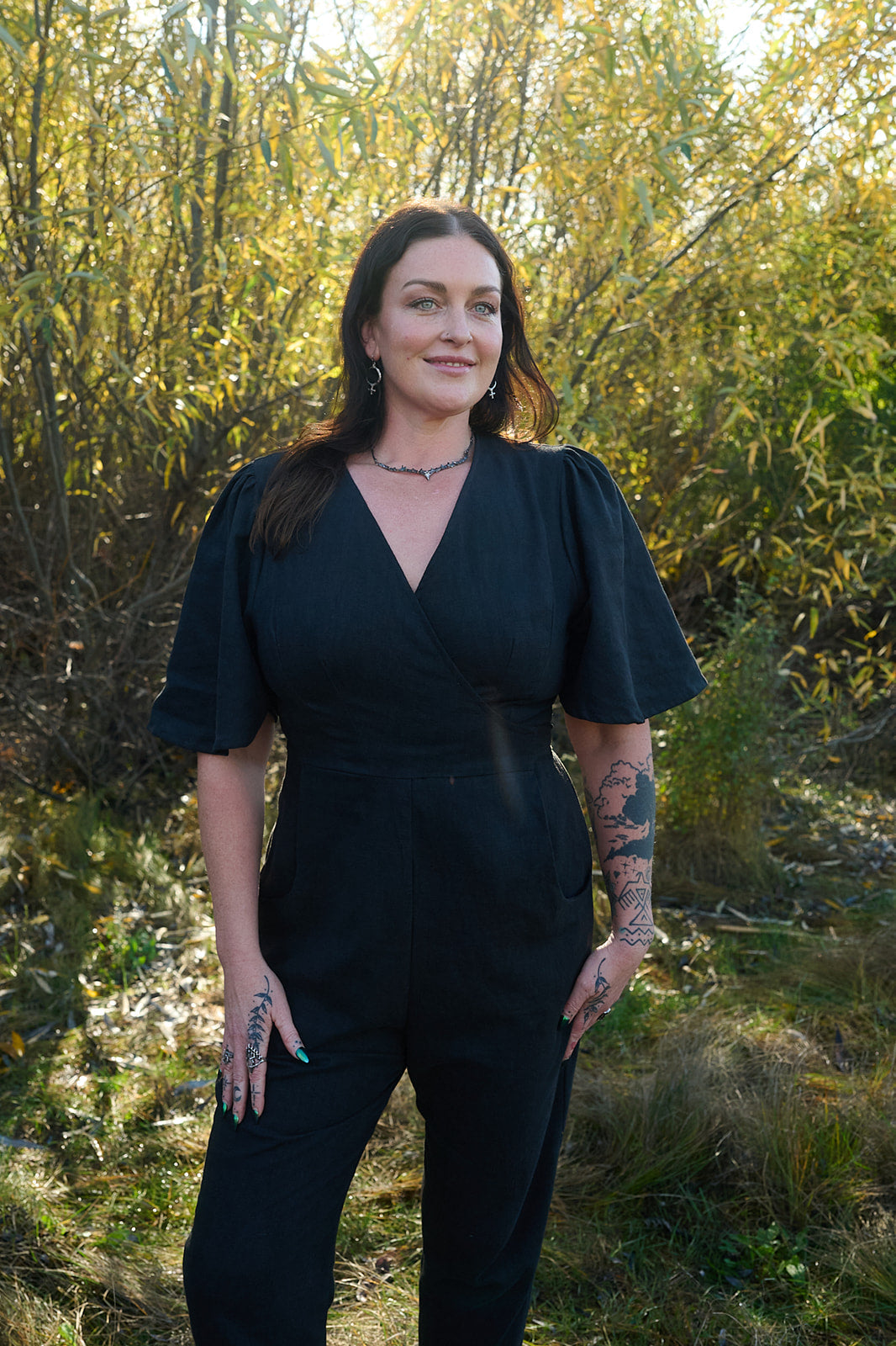 Artemis Fluttersuit in Black Linen