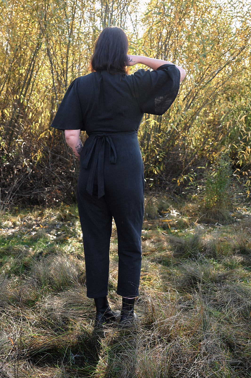Artemis Fluttersuit in Black Linen