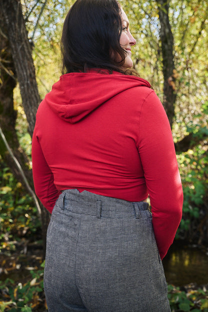 Cropped Hoodie In Cherry Red