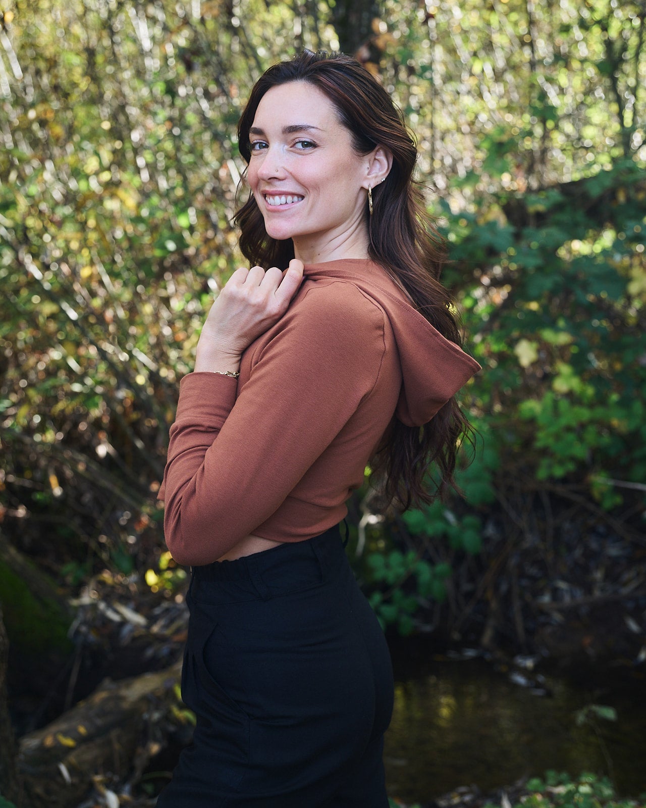 Cropped Hoodie In Sienna Brown