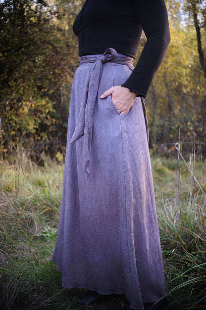 Maxi Wrap Skirt in Dyed Dusty Lavender