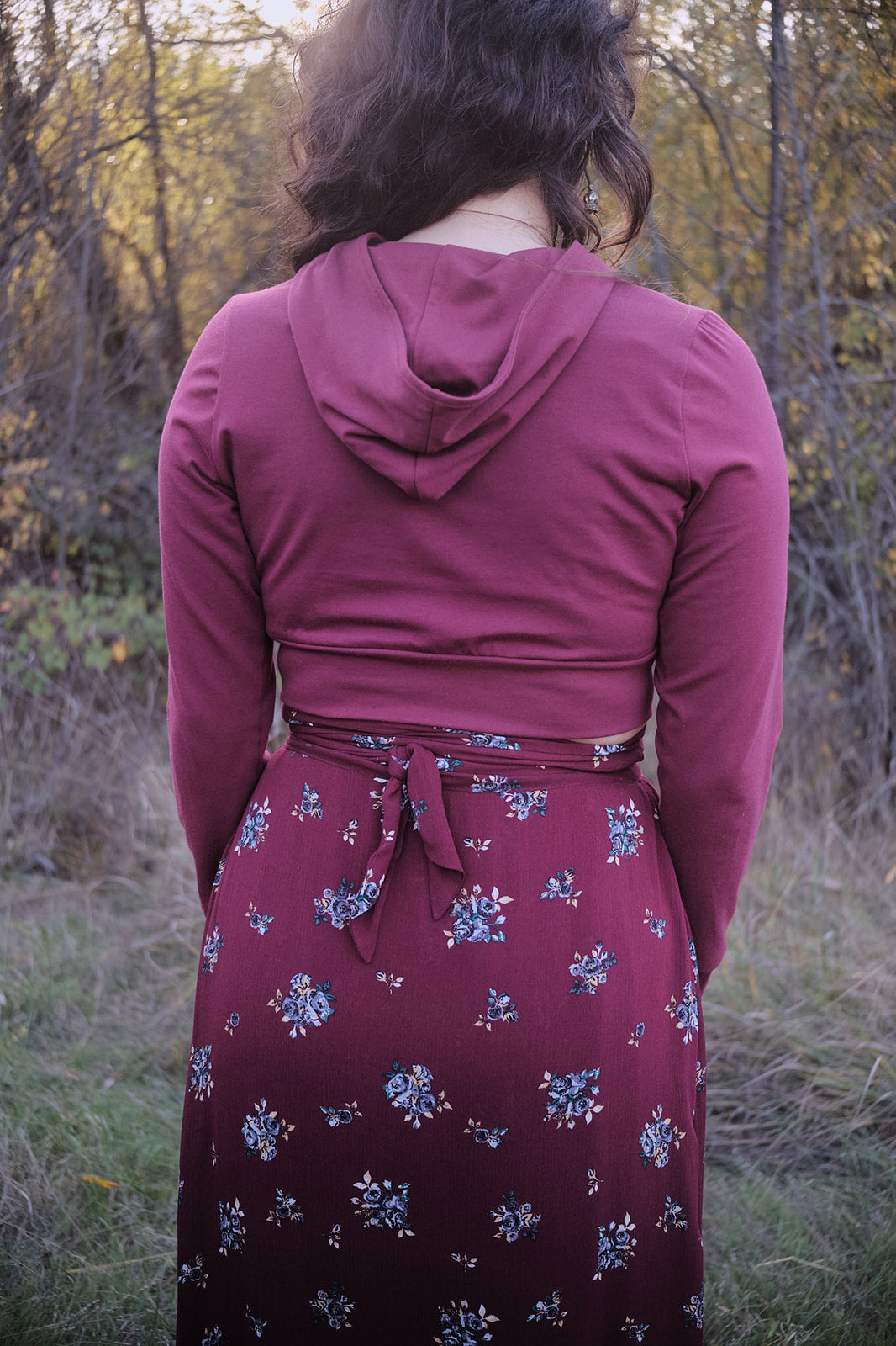 Maxi Wrap Skirt in Merlot Floral Crepe