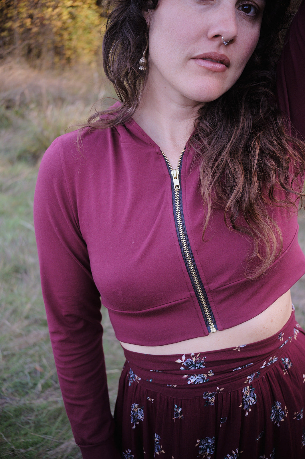 Maxi Wrap Skirt in Merlot Floral Crepe
