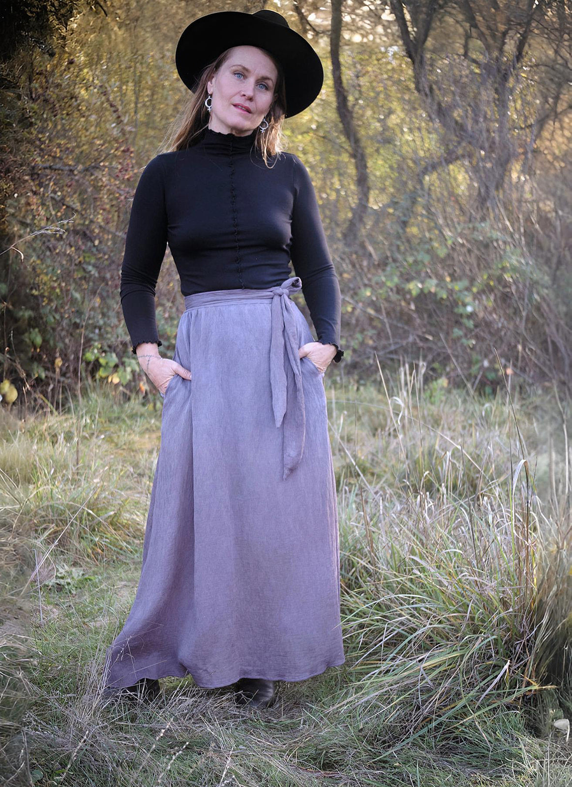 Maxi Wrap Skirt in Dyed Dusty Lavender