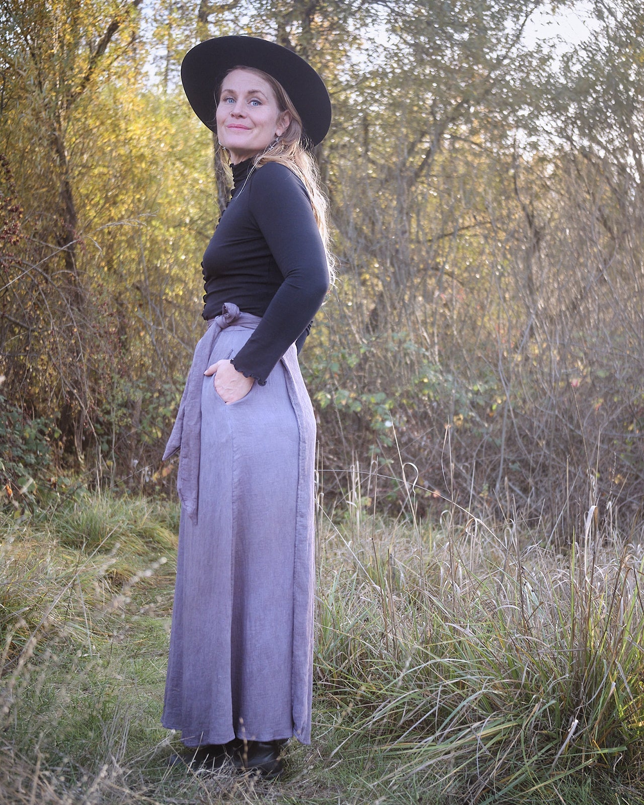 Maxi Wrap Skirt in Dyed Dusty Lavender