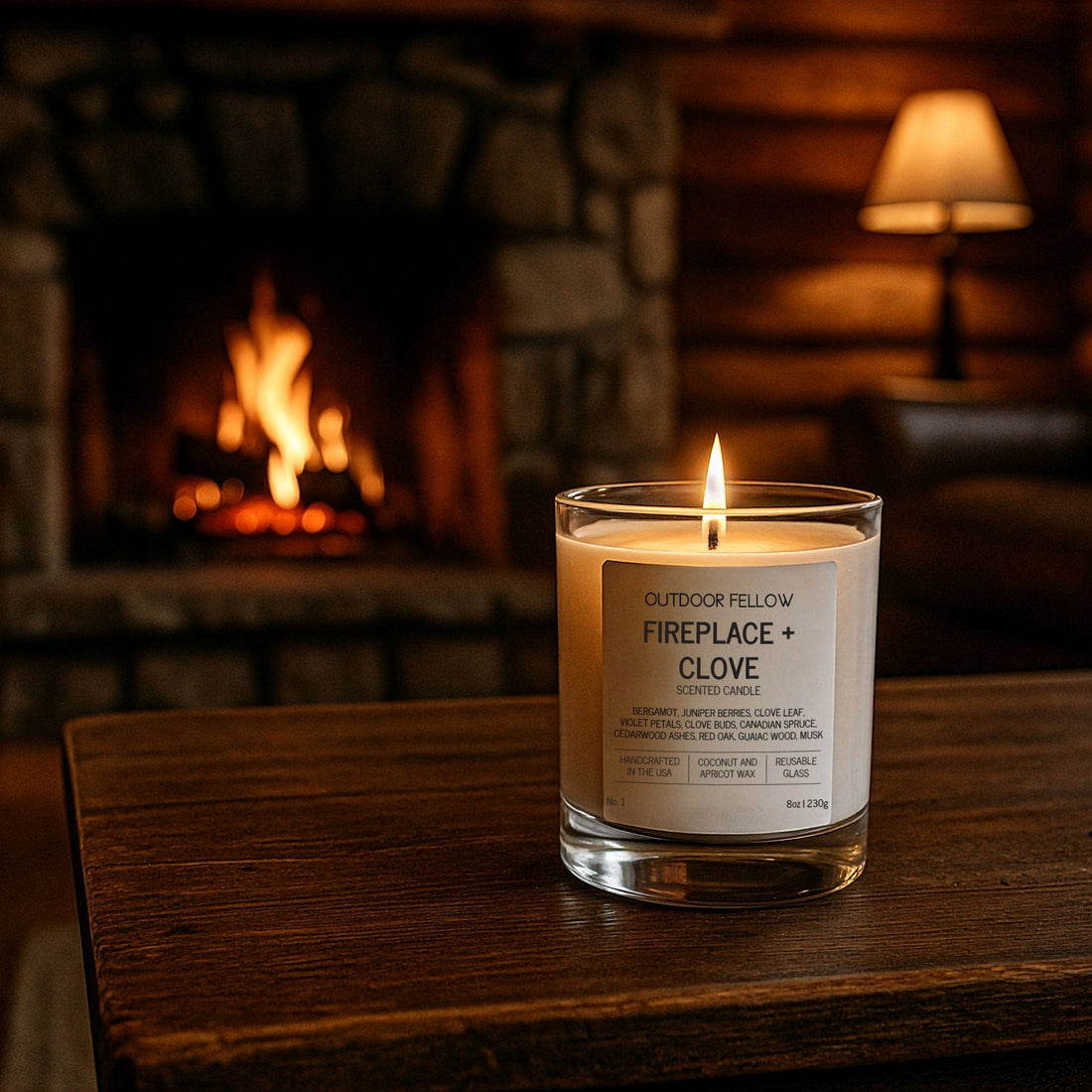 Fireplace and Clove Scented Candle
