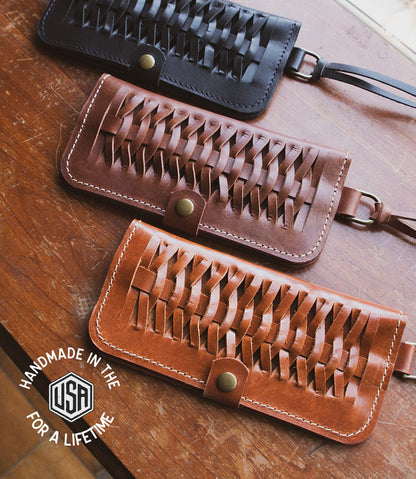 The Local Branch Wallet Caramel Woven Leather Fishtail Wallet - USA Made