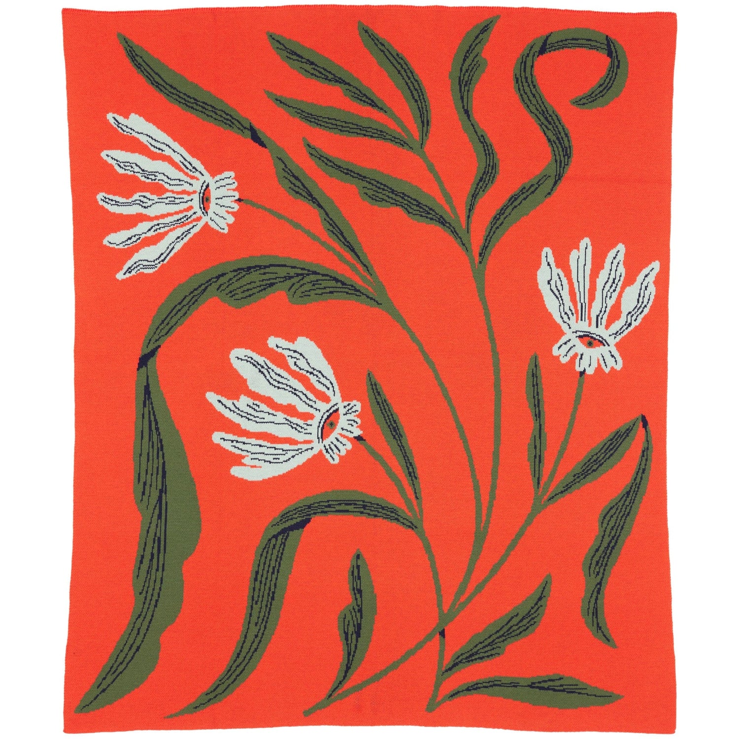 Biquette Throw Blanket Geranium in Merino Wool Flora Vision