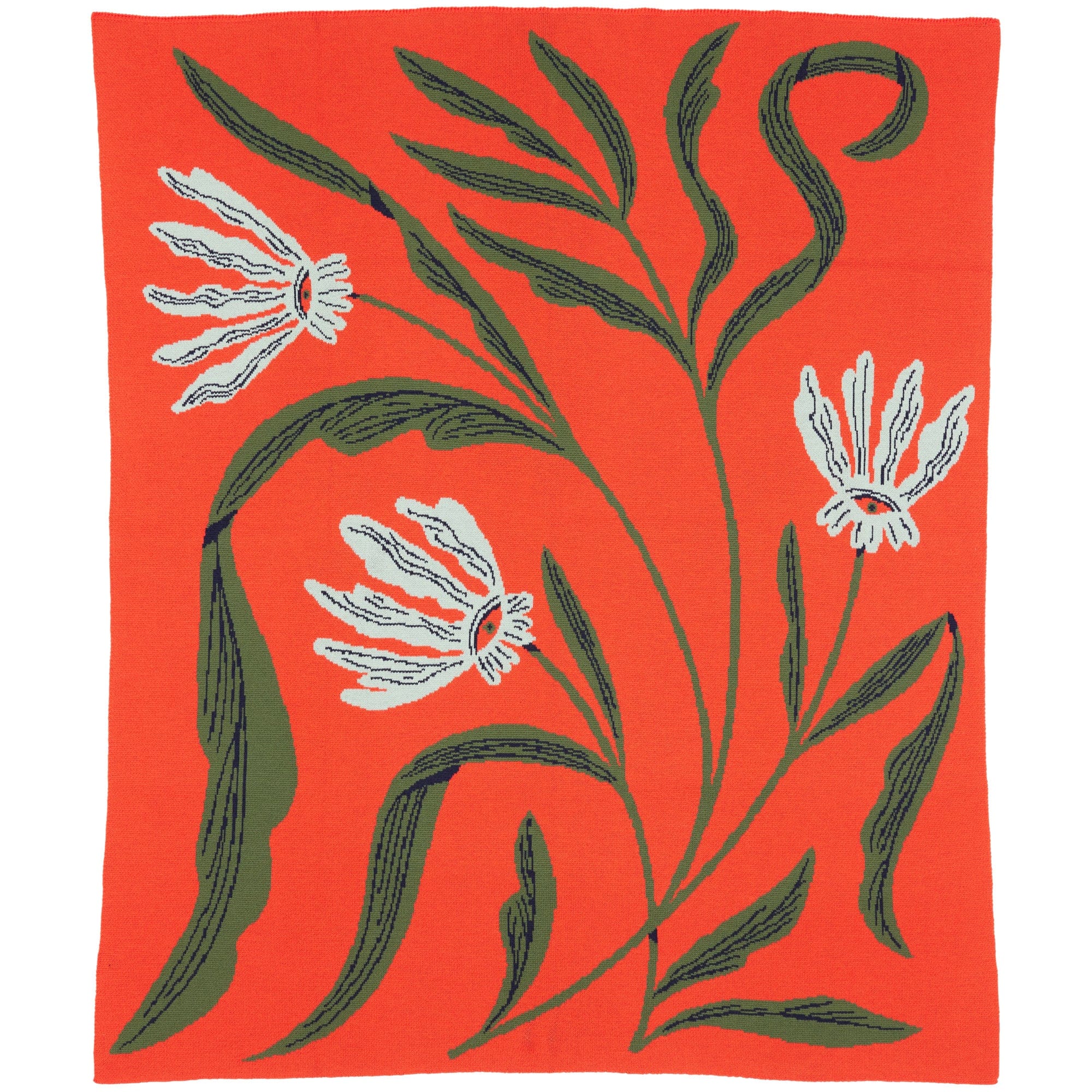 Biquette Throw Blanket Geranium in Merino Wool Flora Vision