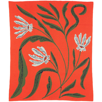 Biquette Throw Blanket Geranium in Merino Wool Flora Vision