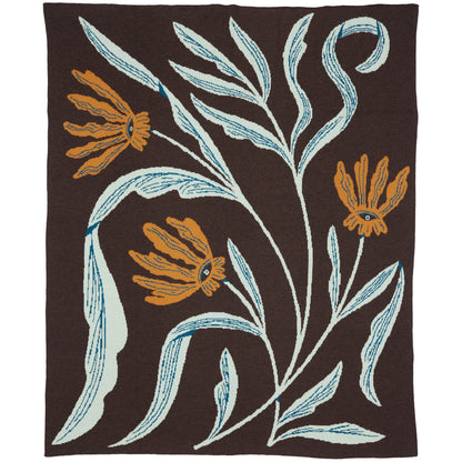 Biquette Throw Blanket Marigold in Merino Wool Flora Vision