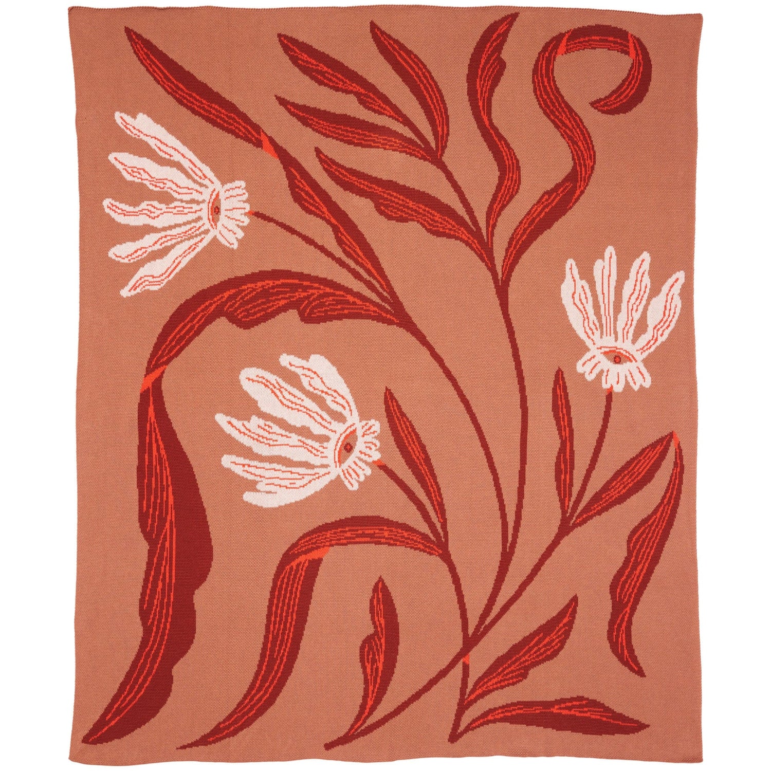 Biquette Throw Blanket Oxblood Lily in Organic Cotton Flora Vision