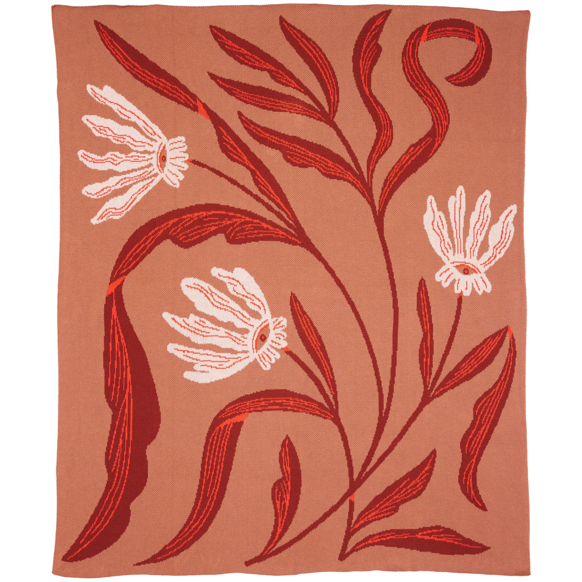 Biquette Throw Blanket Oxblood Lily in Organic Cotton Flora Vision