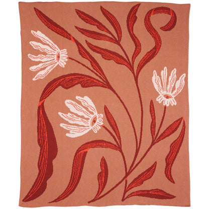 Biquette Throw Blanket Oxblood Lily in Organic Cotton Flora Vision