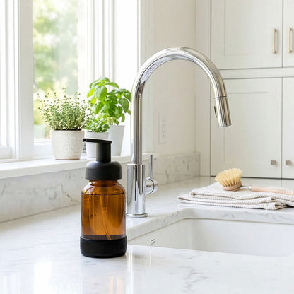 Glass Foaming Bottle with Black Silicone Sleeve 8 oz