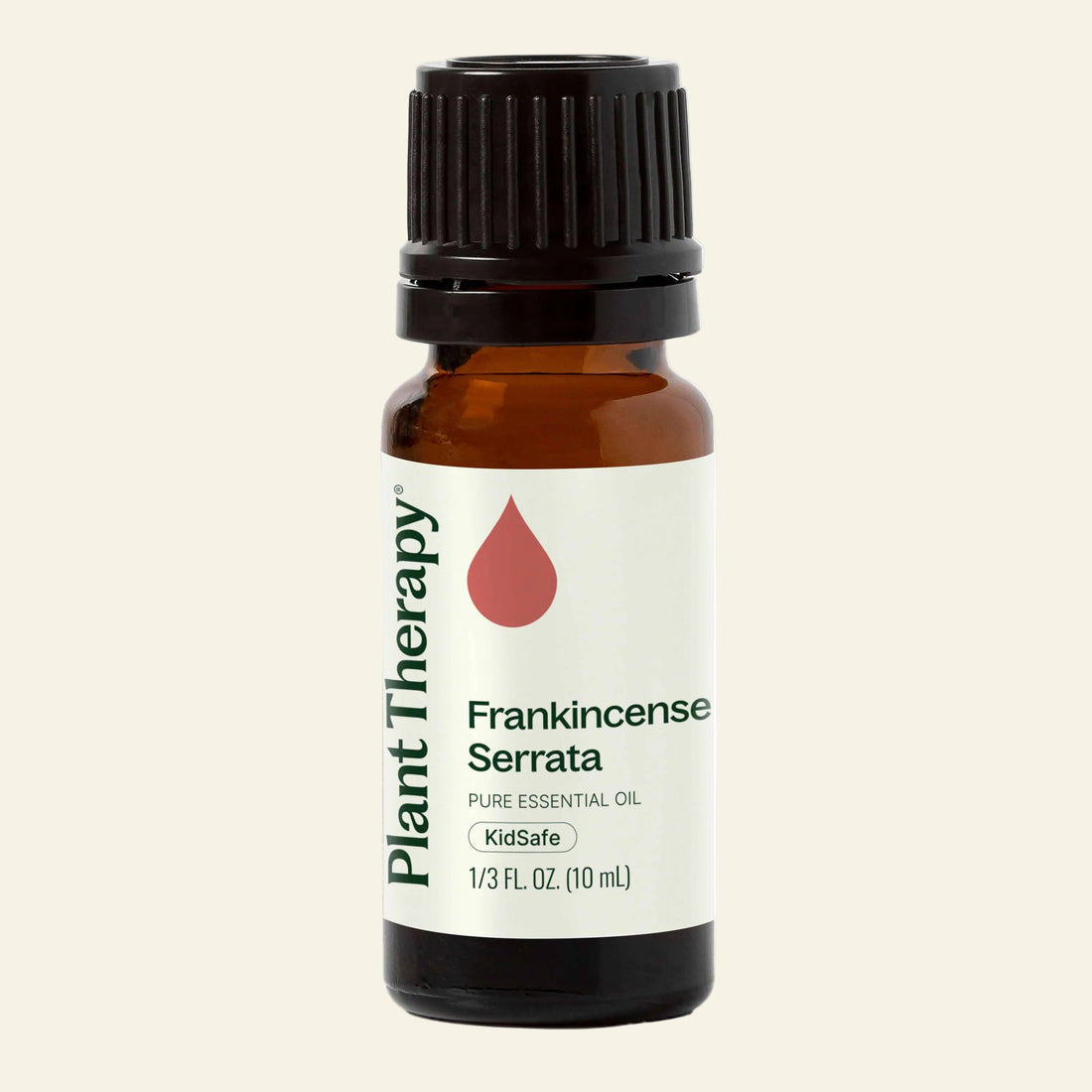 Bottle of Plant Therapy Frankincense Serrata essential oil on a white background