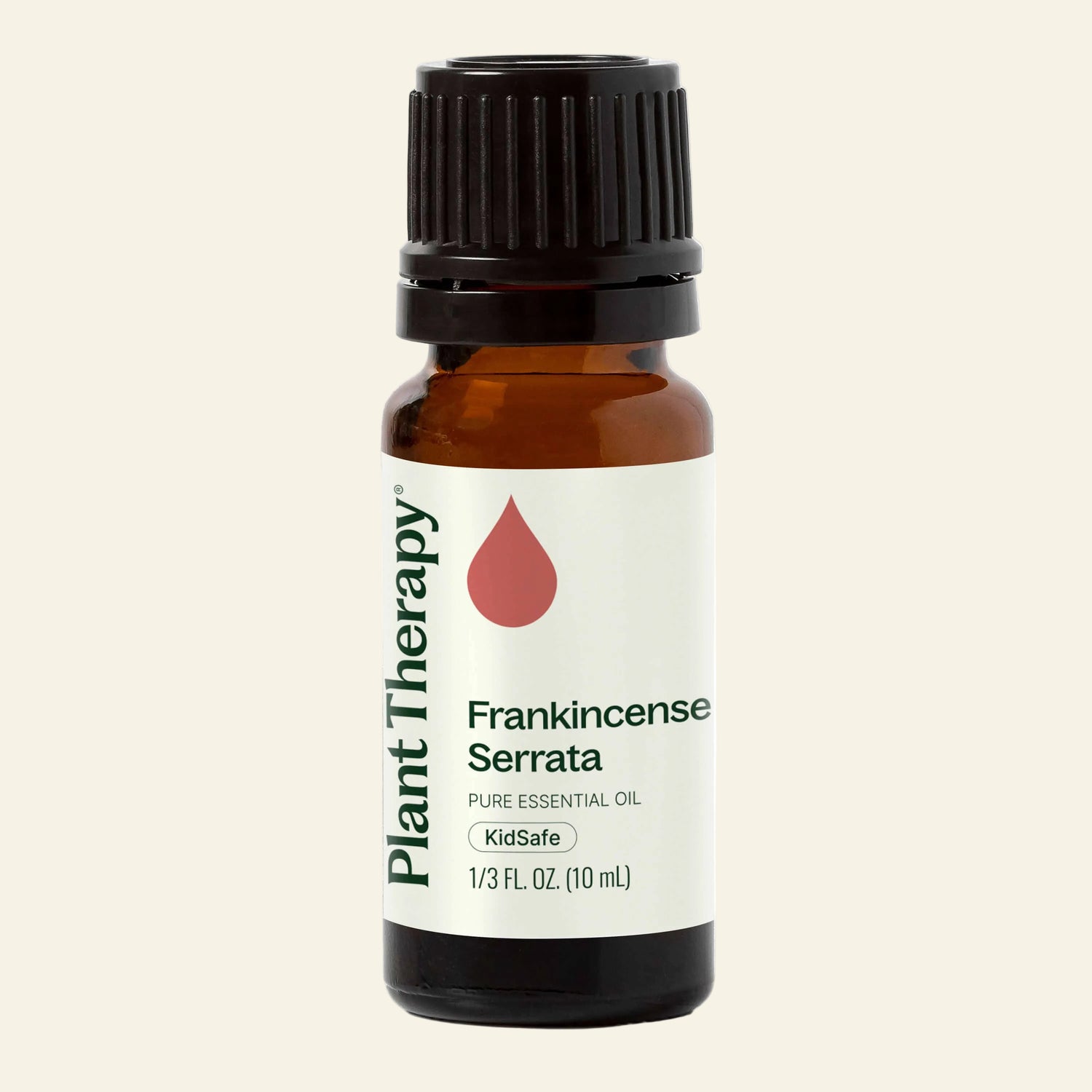 Bottle of Plant Therapy Frankincense Serrata essential oil on a white background