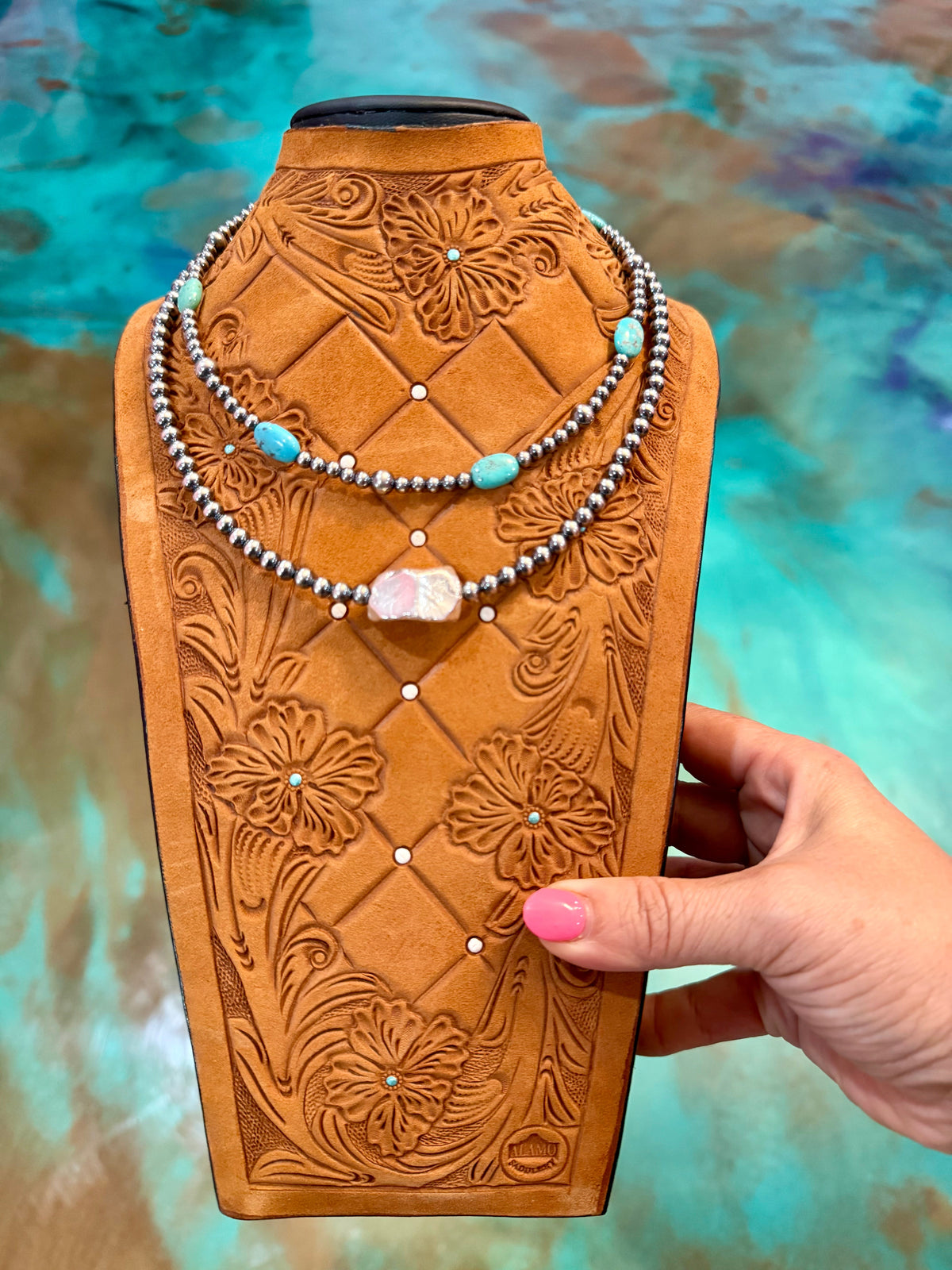 Jaci Stack – Blue Turquoise &amp; Sterling Silver Necklaces
