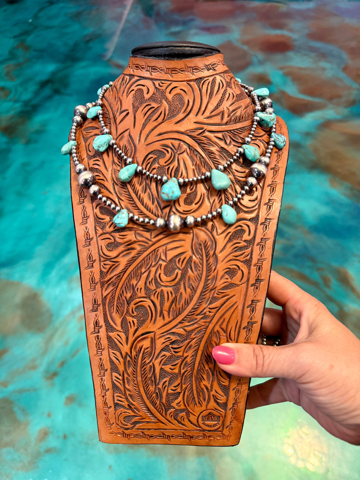 Jaci Stack – Turquoise Teardrop &amp; Sterling Silver Pearl Necklaces