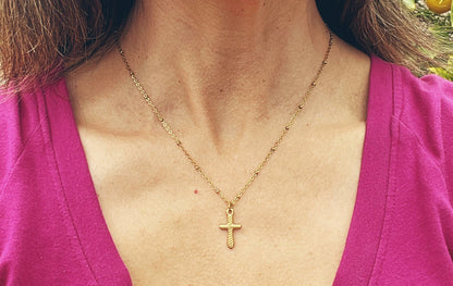 Gold Textured Cross Necklace