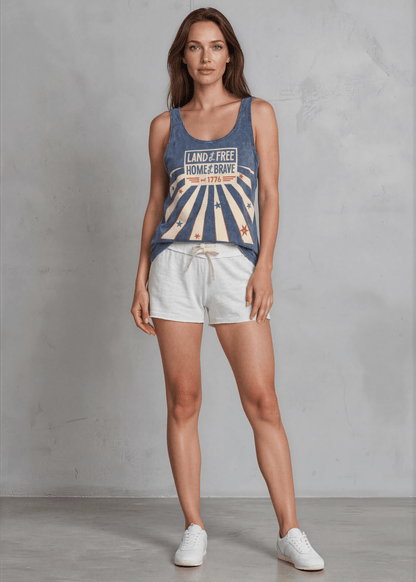 Crazy Cozy Cool Sleeveless Tops and Tanks Made in USA Patriotic Land of the Free Home of the Brave Tank Top